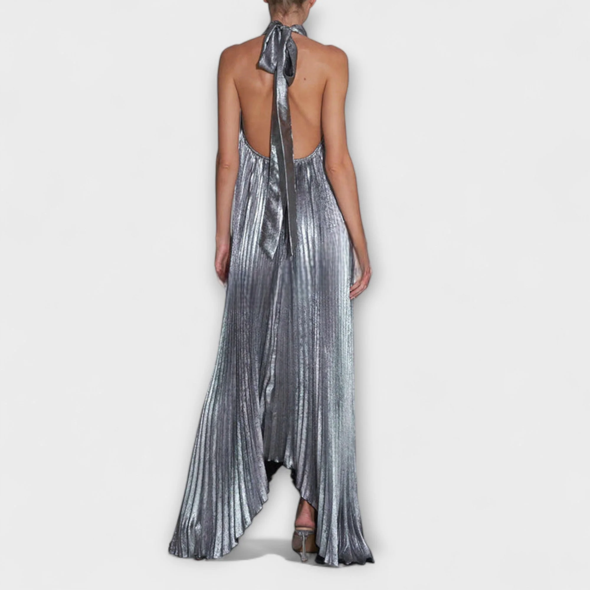 Calliope - Metallic Plissé A-Linien Maxikleid - Image 4