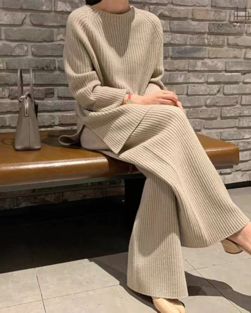 Camila | Rippenstrick Weites Bein Schlaghosen & Pullover Zweiteilig Lounge-Set - Image 2