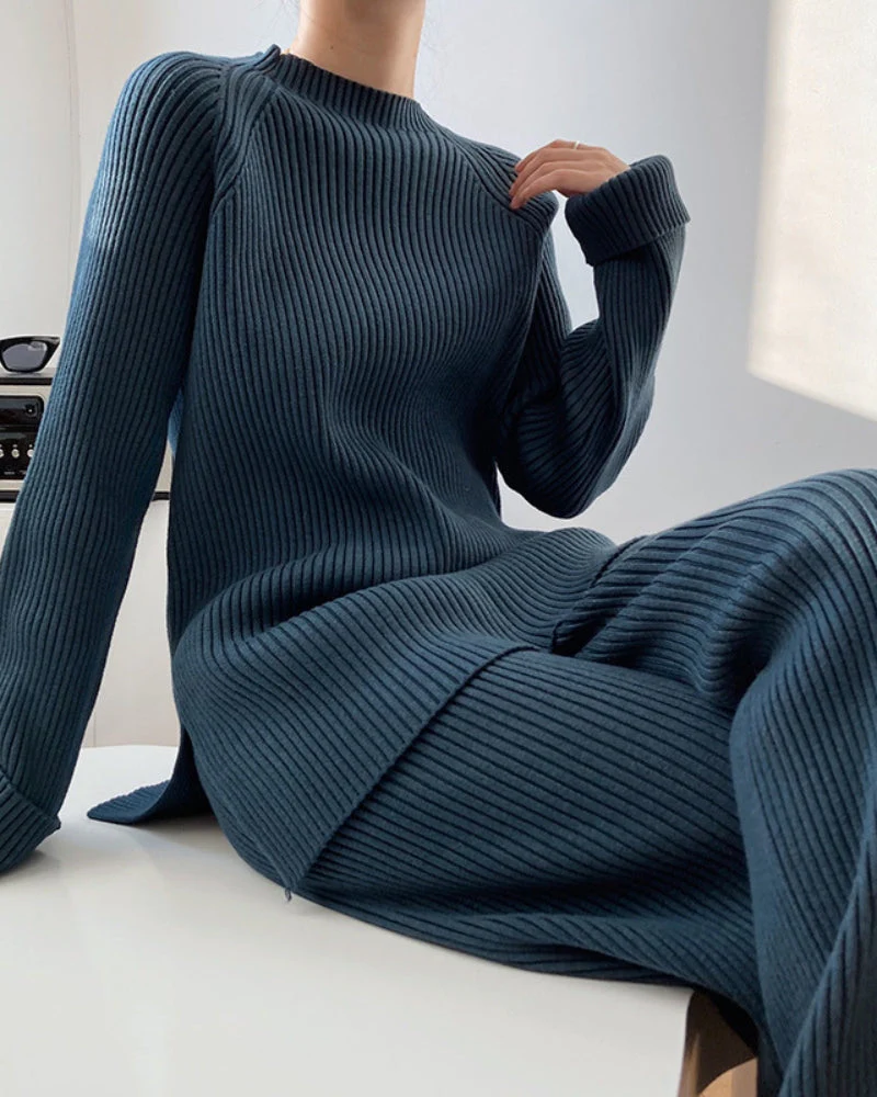 Camila | Rippenstrick Weites Bein Schlaghosen & Pullover Zweiteilig Lounge-Set - Image 4
