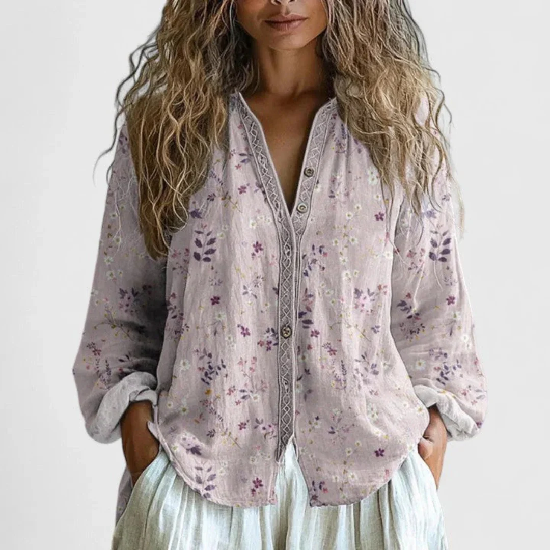 Carolin | Damen Bedrucktes Knopfleiste Vorne Casual Top - Image 2