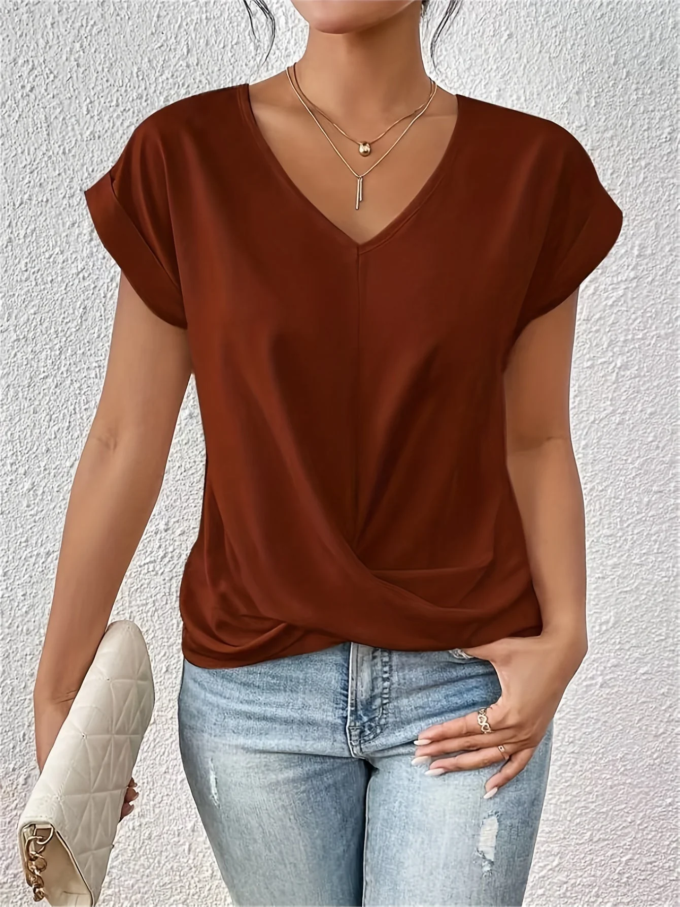 Casual Damen V-Ausschnitt T-Shirt - Image 3