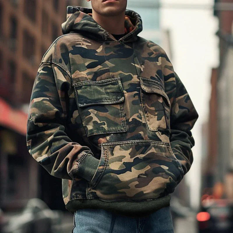 Cedar - Herren Vintage Camouflage Bedruckte Kapuzenpullover
