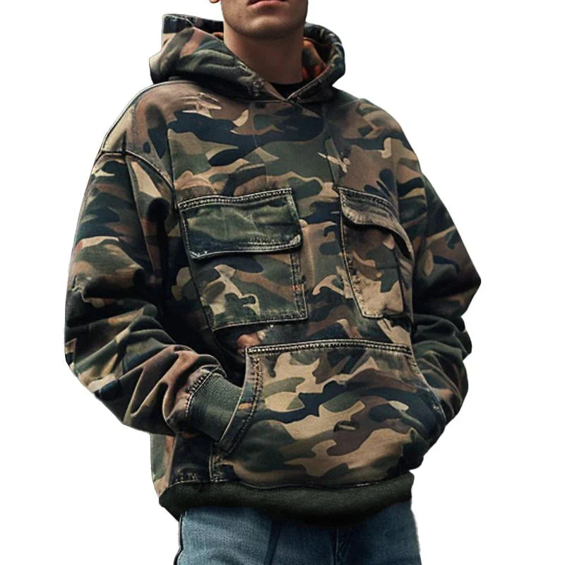 Cedar - Herren Vintage Camouflage Bedruckte Kapuzenpullover - Image 4