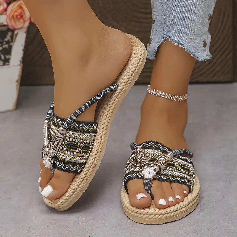 Cedie – Boho-Sandalen mit Perlen und geflochtenem Seil - Image 2