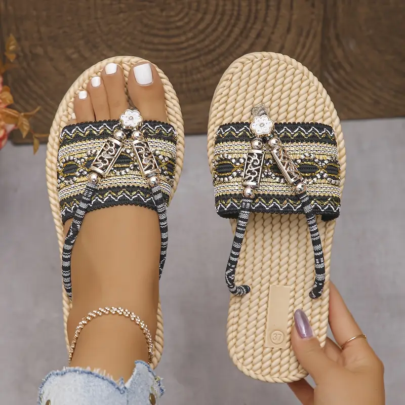 Cedie – Boho-Sandalen mit Perlen und geflochtenem Seil - Image 4