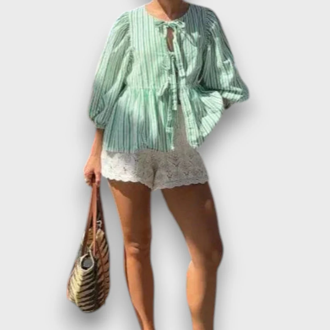 Celina – Gestreifte Bluse mit Schleifen und Volumenärmeln - Image 2