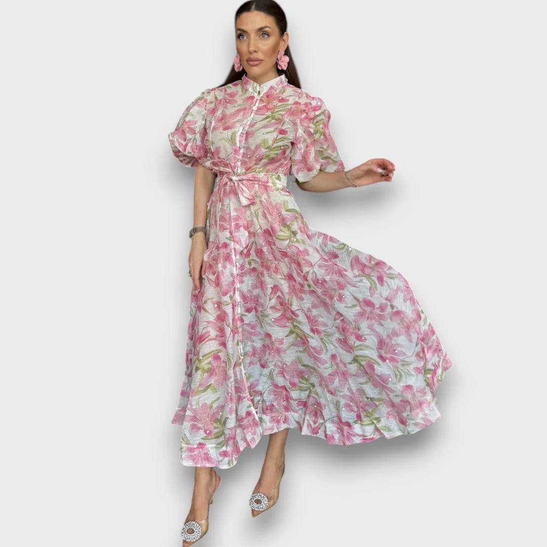 Celindra – Maxi-Kleid mit floraler Struktur und Bindegürtel - Image 6
