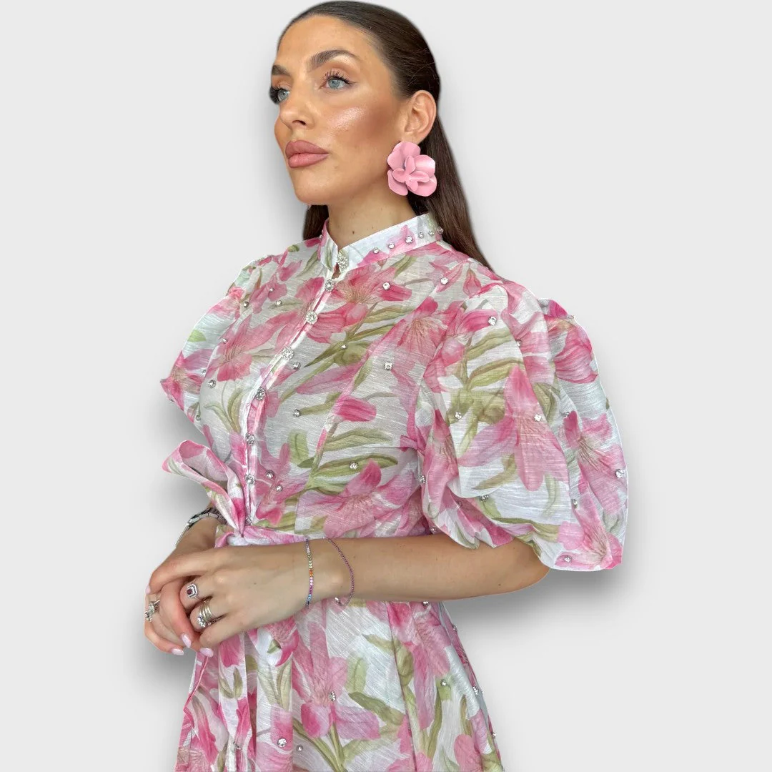 Celindra – Maxi-Kleid mit floraler Struktur und Bindegürtel - Image 7