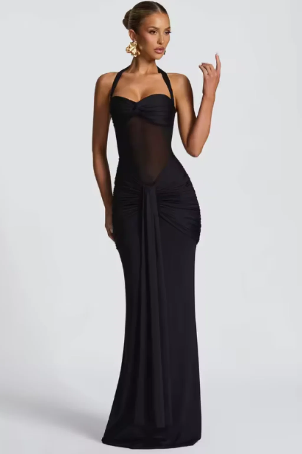Céline | Damen Neckholder Maxikleid Raffung Hochzeitsgast – Halter Maxi 2026 - Image 2