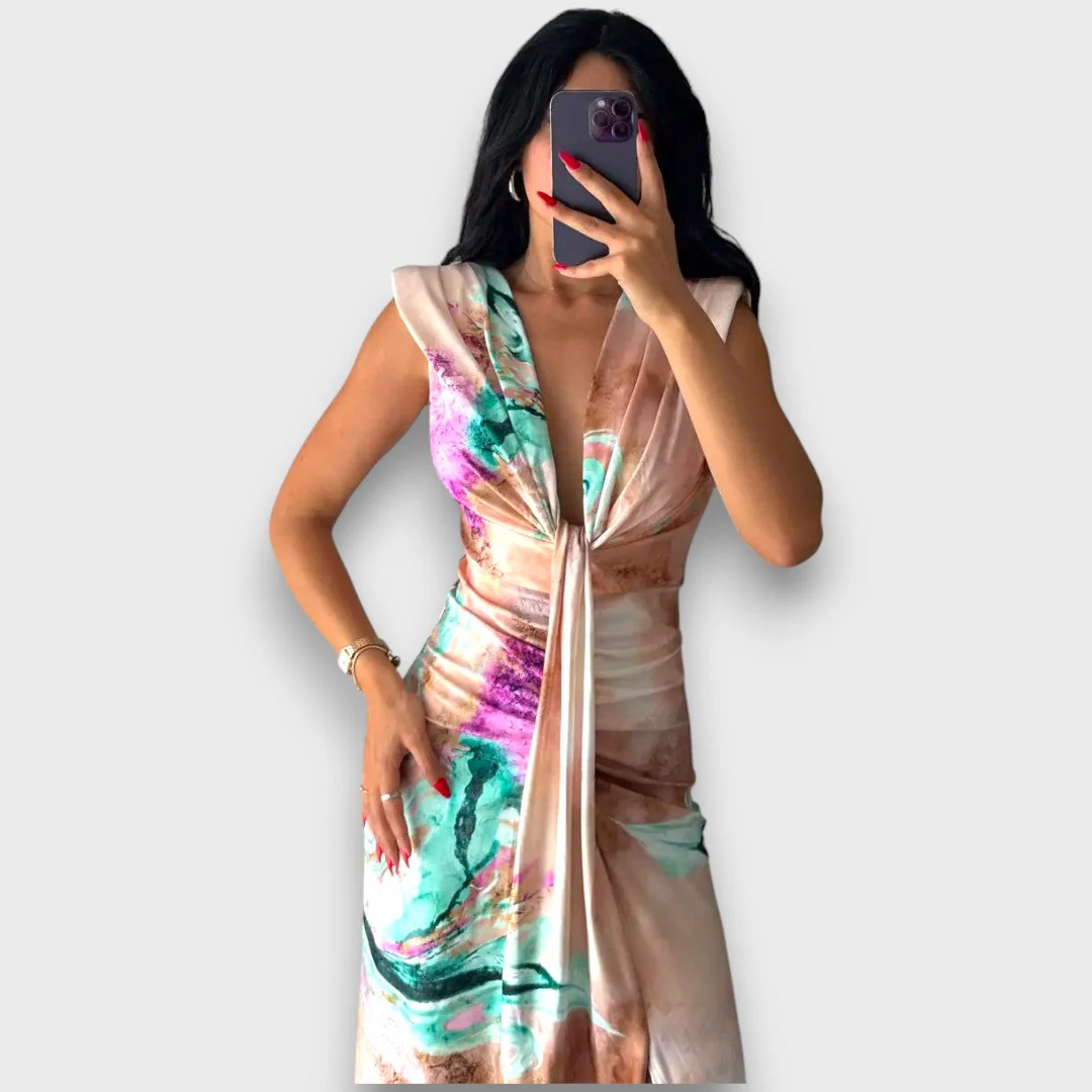 Celinne – Drapiertes Kleid mit Marmorprint - Image 2