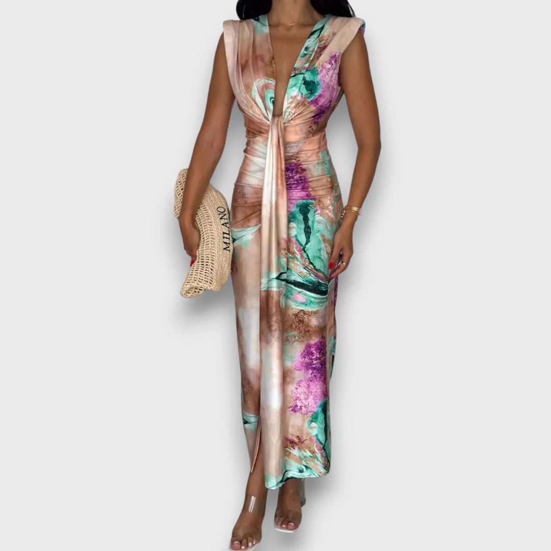 Celinne – Drapiertes Kleid mit Marmorprint - Image 3