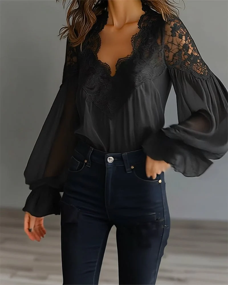 Celinrae - Langärmlige Spitzenbluse mit V-Ausschnitt - Image 7