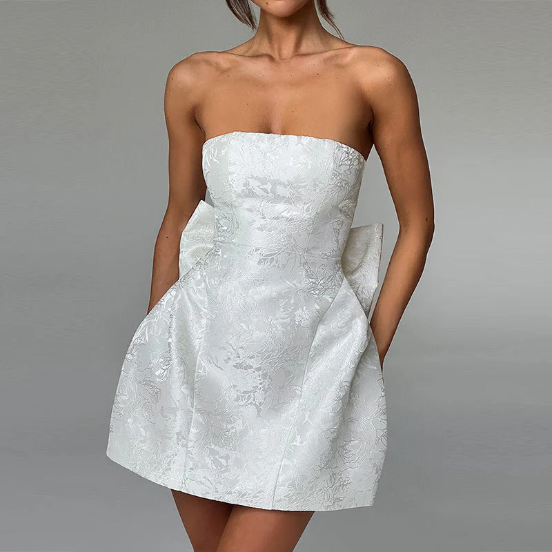 Champagnerfarbene Mini-Cocktailkleid – Schulterfreies Abendkleid mit Schleifendetail - Image 8