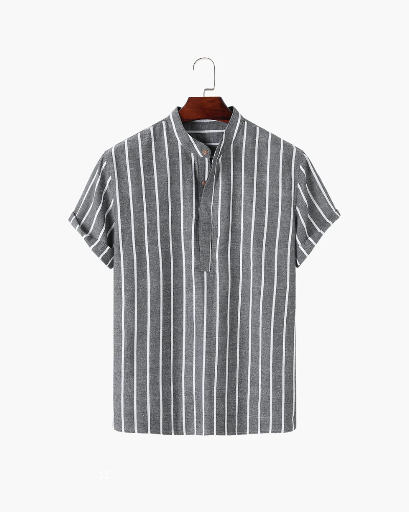 Charles | Gestreiftes Herren-Sommer Leinenhemd mit Stehkragen - Image 10
