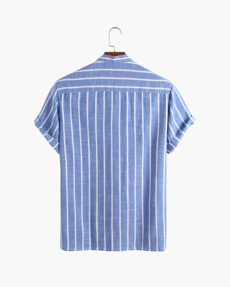 Charles | Gestreiftes Herren-Sommer Leinenhemd mit Stehkragen - Image 3