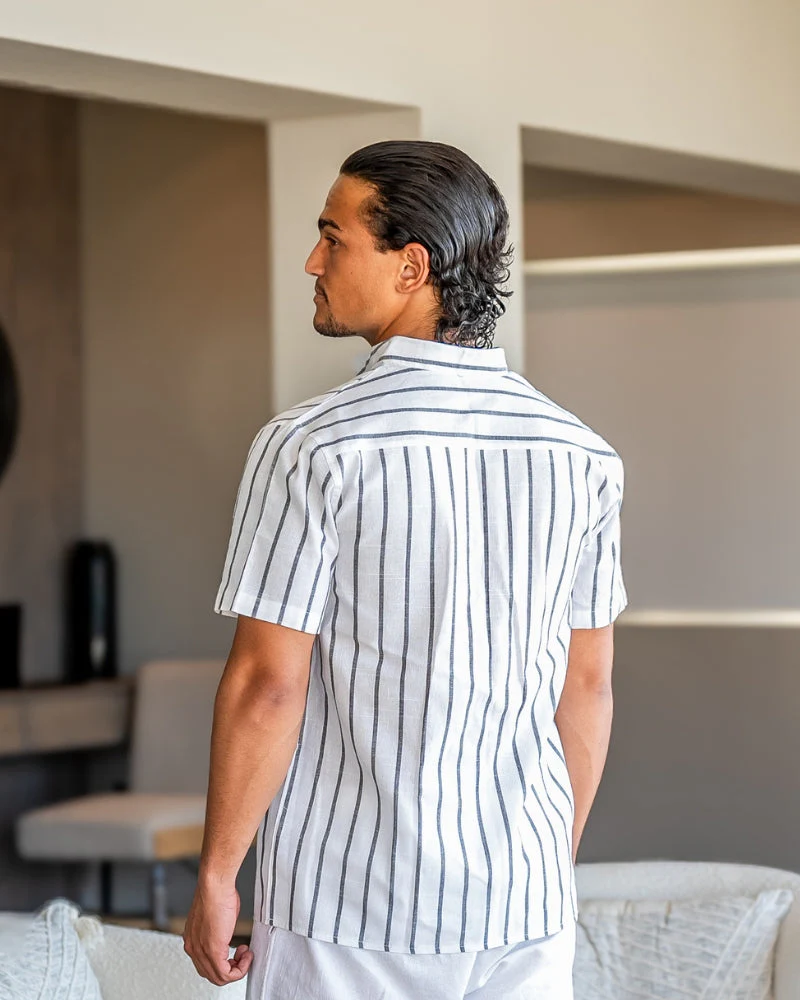 Charles | Gestreiftes Herren-Sommer Leinenhemd mit Stehkragen - Image 5