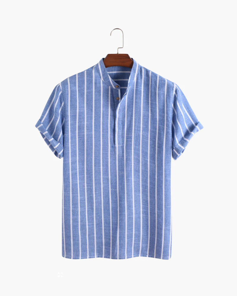 Charles | Gestreiftes Herren-Sommer Leinenhemd mit Stehkragen - Image 8