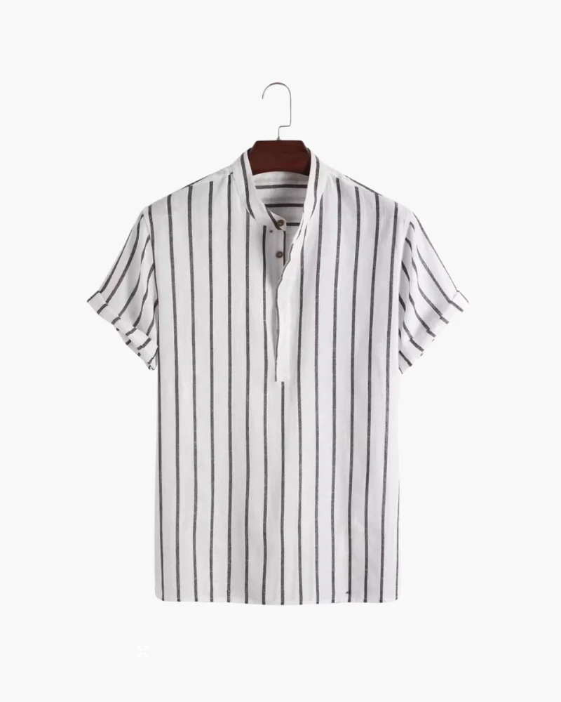 Charles | Gestreiftes Herren-Sommer Leinenhemd mit Stehkragen - Image 9