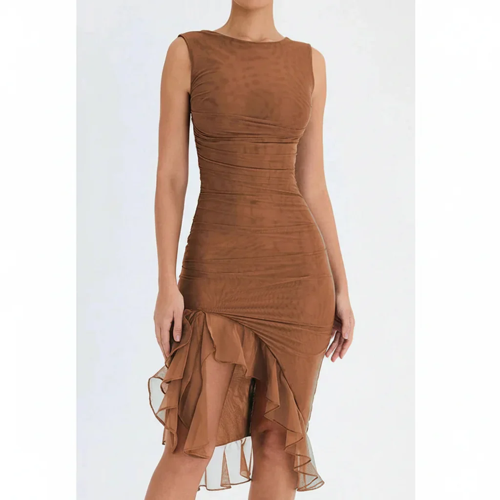 Clara | Damen Elegantes Midi Kleid Stretch Mesh – Mesh Midikleid Elegant 2026 - Image 34