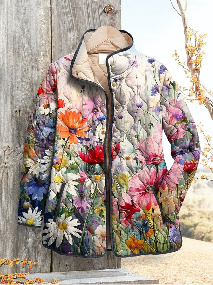 Charmante Floral Druck Steppjacke für Damen - Vintage Freizeitstil - Image 2