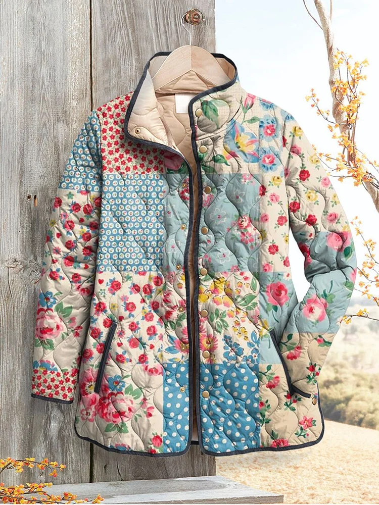 Charmante Floral gesteppte Jacke für Frauen - Vintage Casual Stil - Image 2