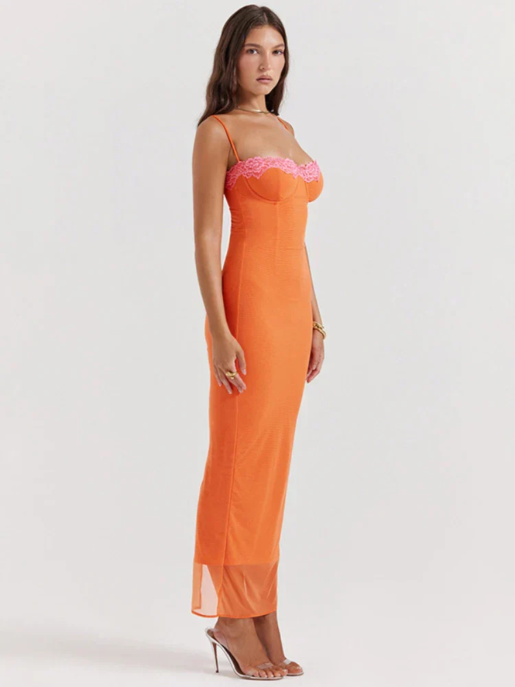 Cherley™ | Orange Spitzen-Maxikleid - Image 2