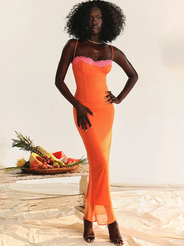 Cherley™ | Orange Spitzen-Maxikleid - Image 4