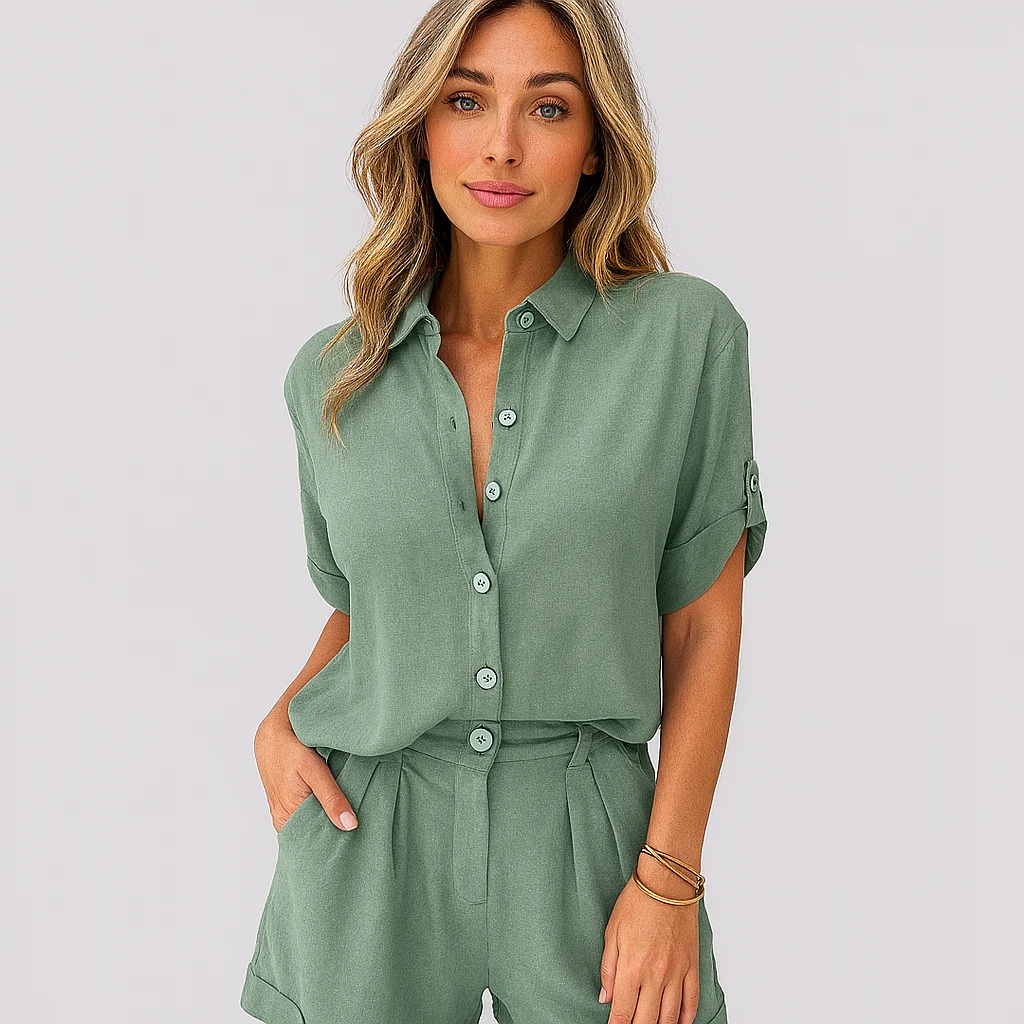 Chices Leinen-Zweiteiler-Set – Oversized Hemd & High-Waist Shorts für Damen - Image 4