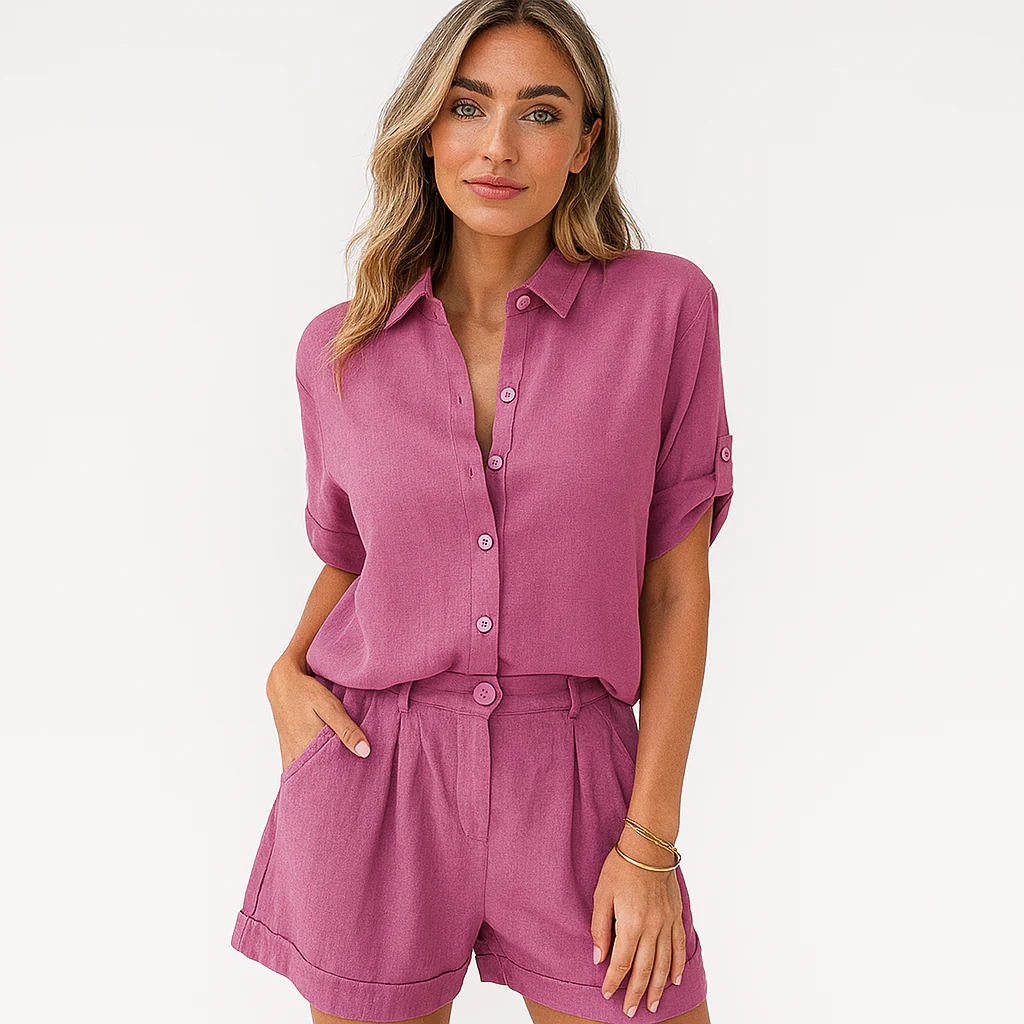 Chices Leinen-Zweiteiler-Set – Oversized Hemd & High-Waist Shorts für Damen - Image 5