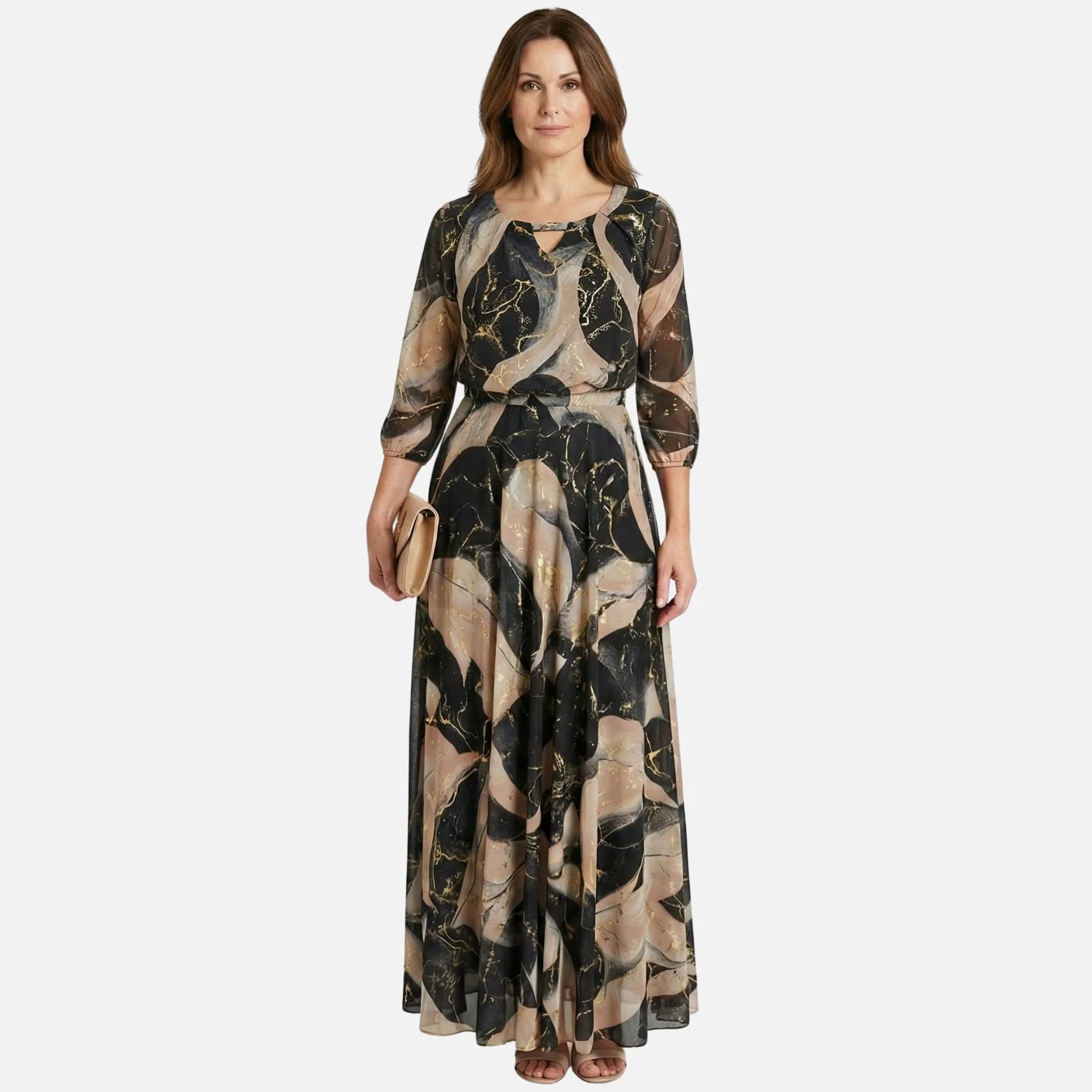 Zora | Damen Chiffon Maxikleid Gummibund V-Ausschnitt – Chiffon Maxi Kleid