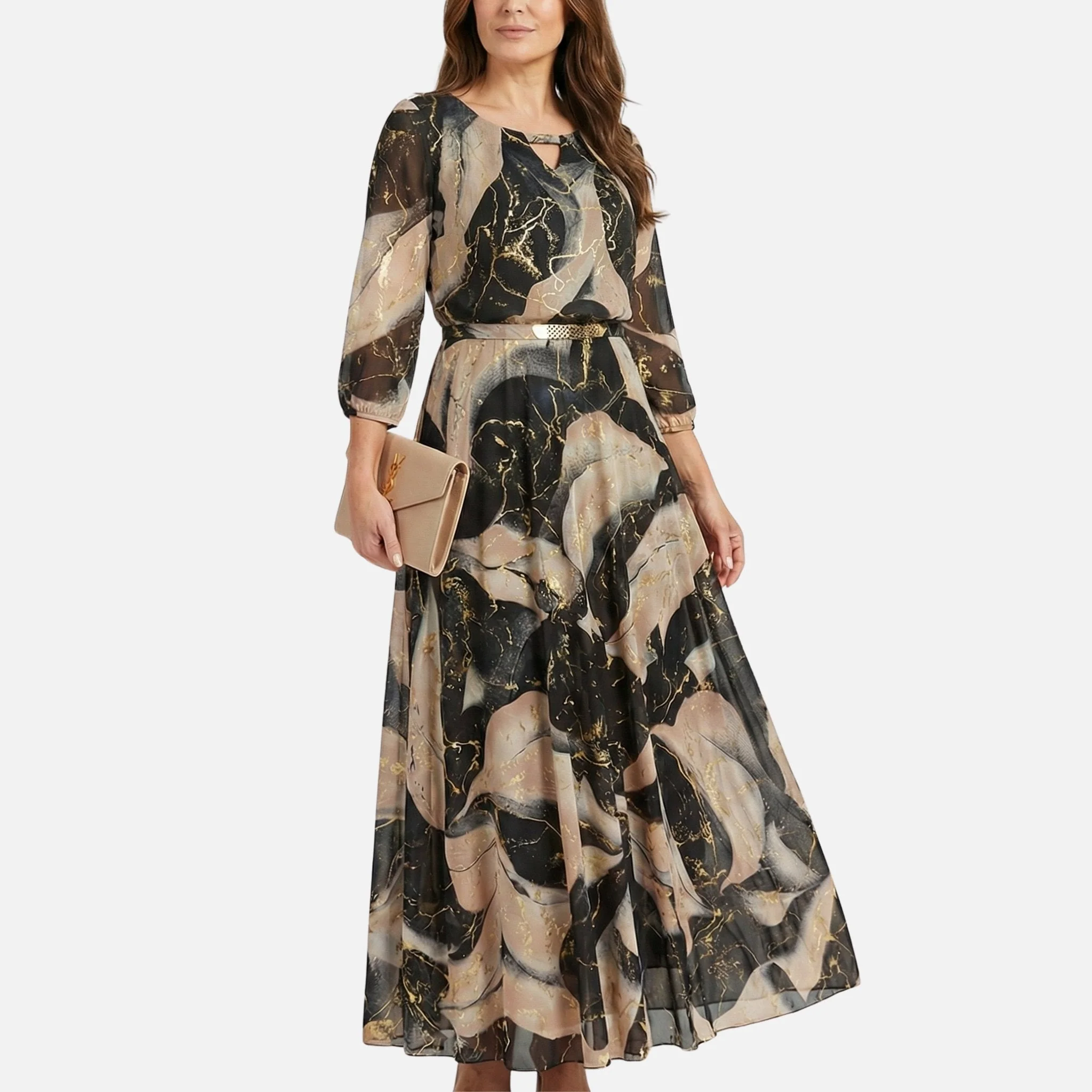Zora | Damen Chiffon Maxikleid Gummibund V-Ausschnitt – Chiffon Maxi Kleid - Image 2