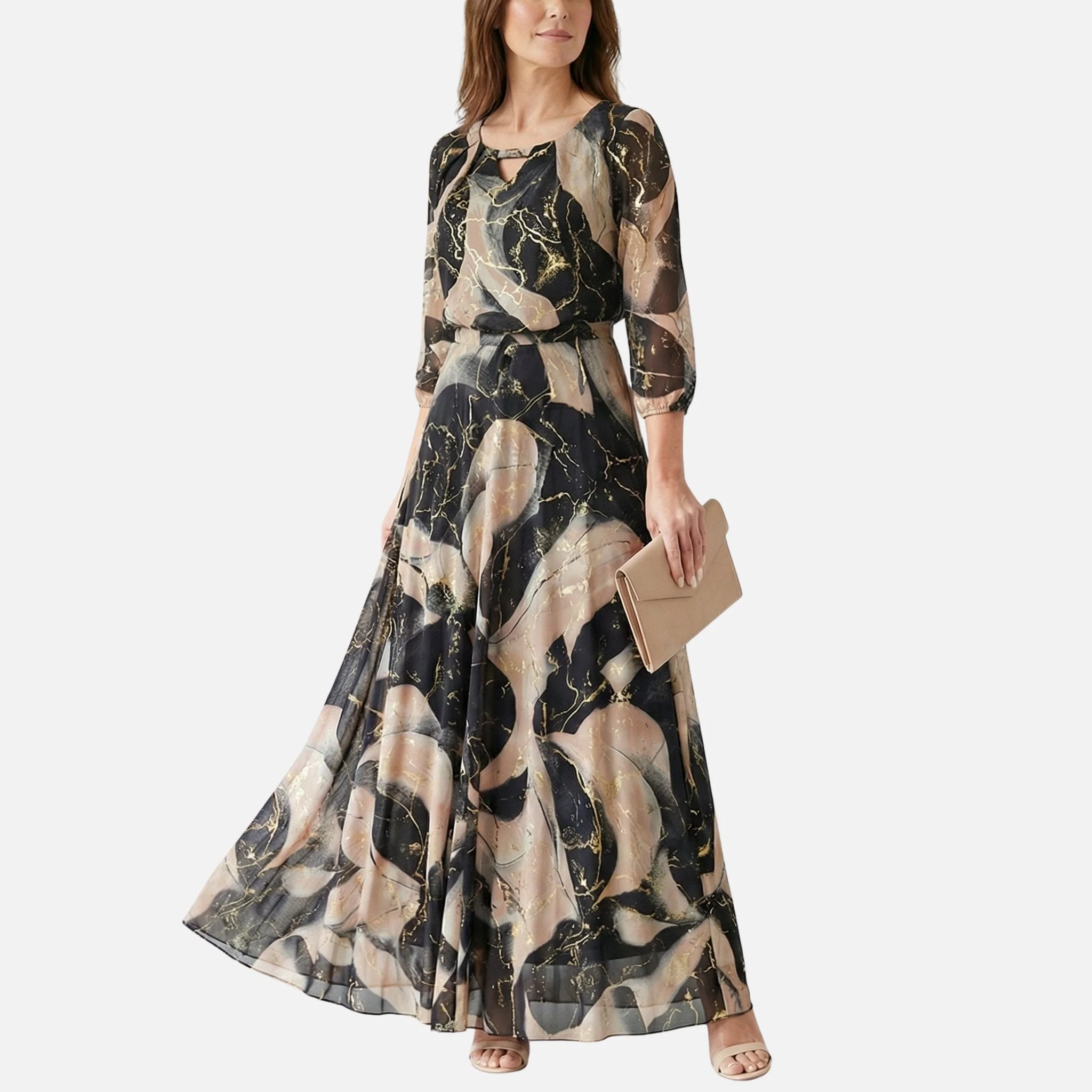 Zora | Damen Chiffon Maxikleid Gummibund V-Ausschnitt – Chiffon Maxi Kleid - Image 3