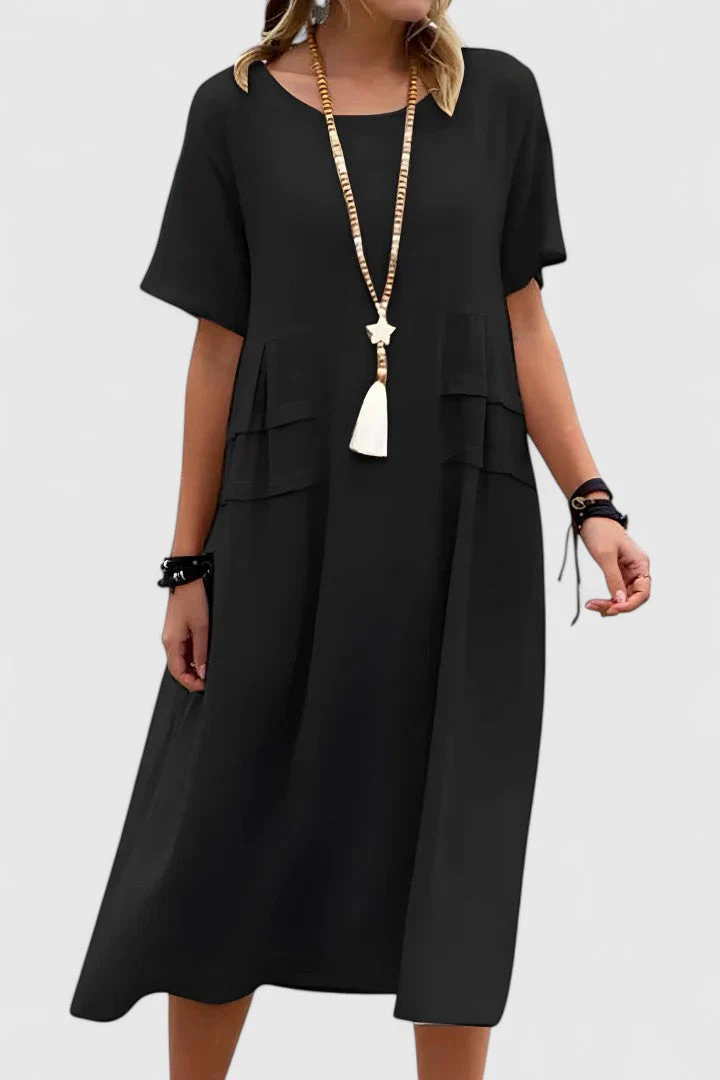 Chloe | Lockeres Midi-Kleid mit kurzen Ärmeln und praktischen Taschen - Image 5