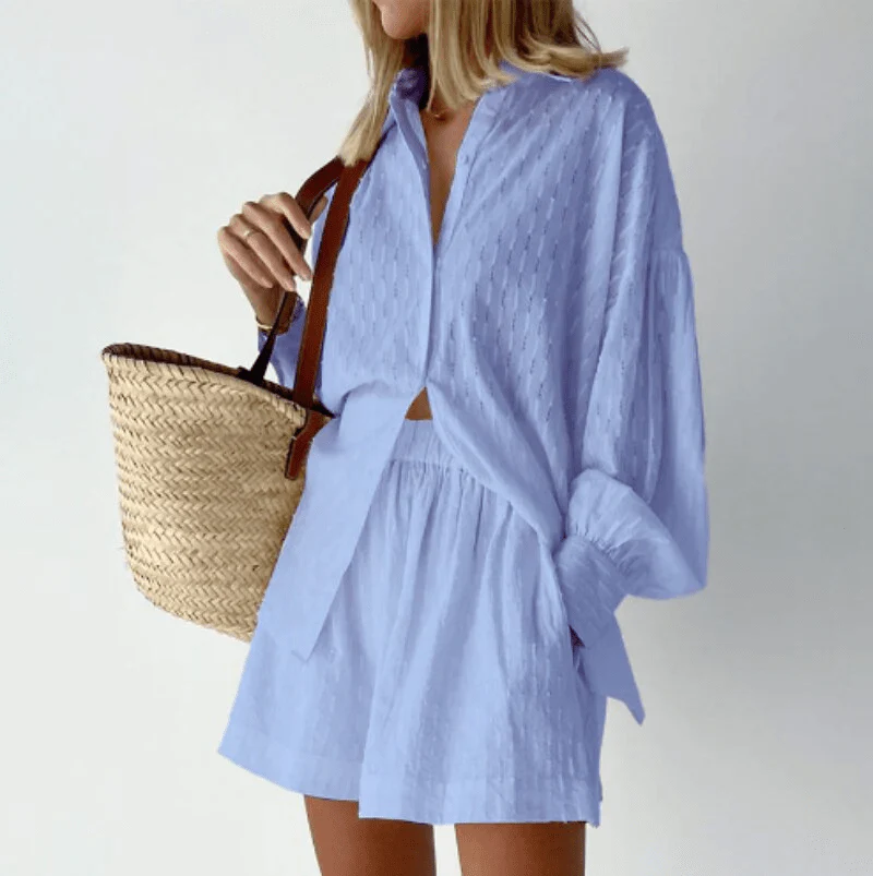 Christa | Luftiges Baumwoll-Set mit Oversized-Bluse & Shorts - Image 4