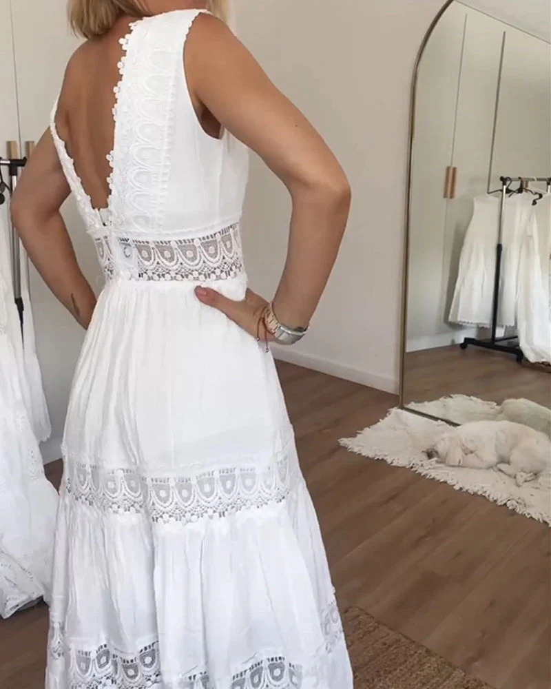 Christina | Ärmelloses Sommerkleid mit V-Ausschnitt und Spitze für Frauen - Image 2