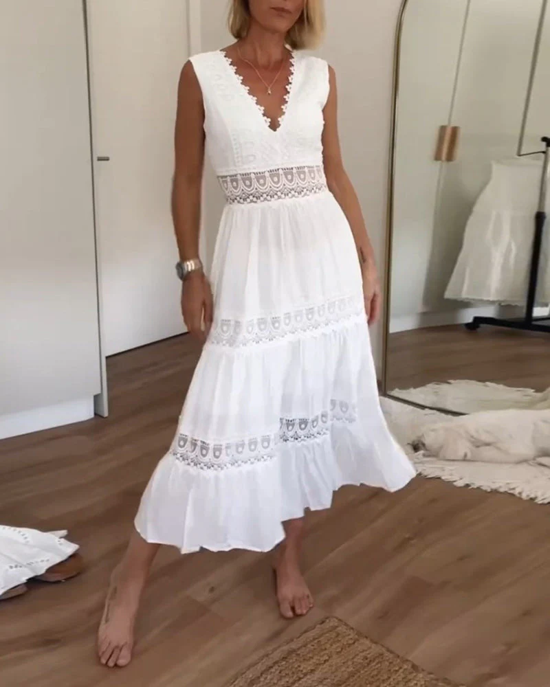 Christina | Ärmelloses Sommerkleid mit V-Ausschnitt und Spitze für Frauen - Image 3