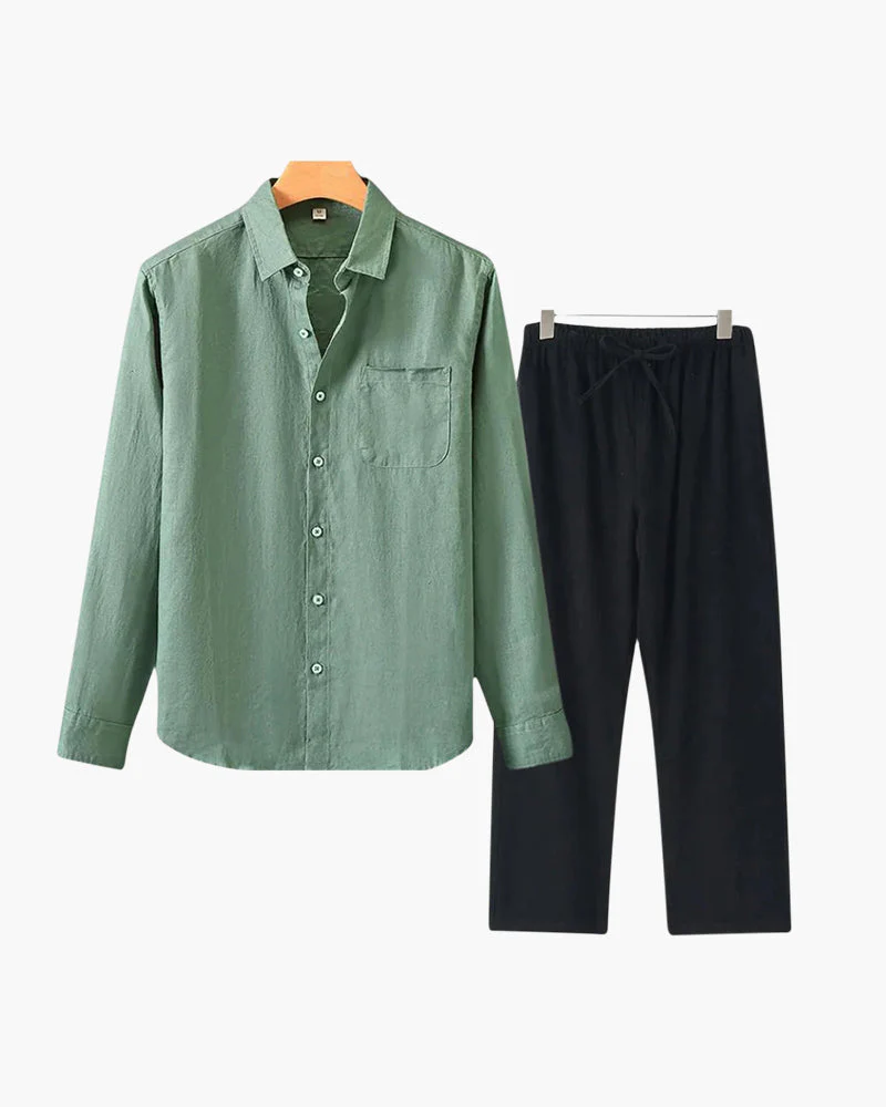Christopher | Lange Ärmel Hemd & Hose Zweiteiliges Leinen-Set Herren-Sommer-Outfit - Image 10