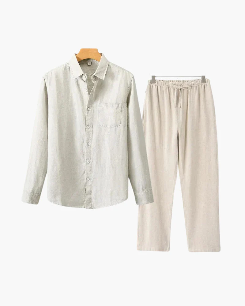 Christopher | Lange Ärmel Hemd & Hose Zweiteiliges Leinen-Set Herren-Sommer-Outfit - Image 11