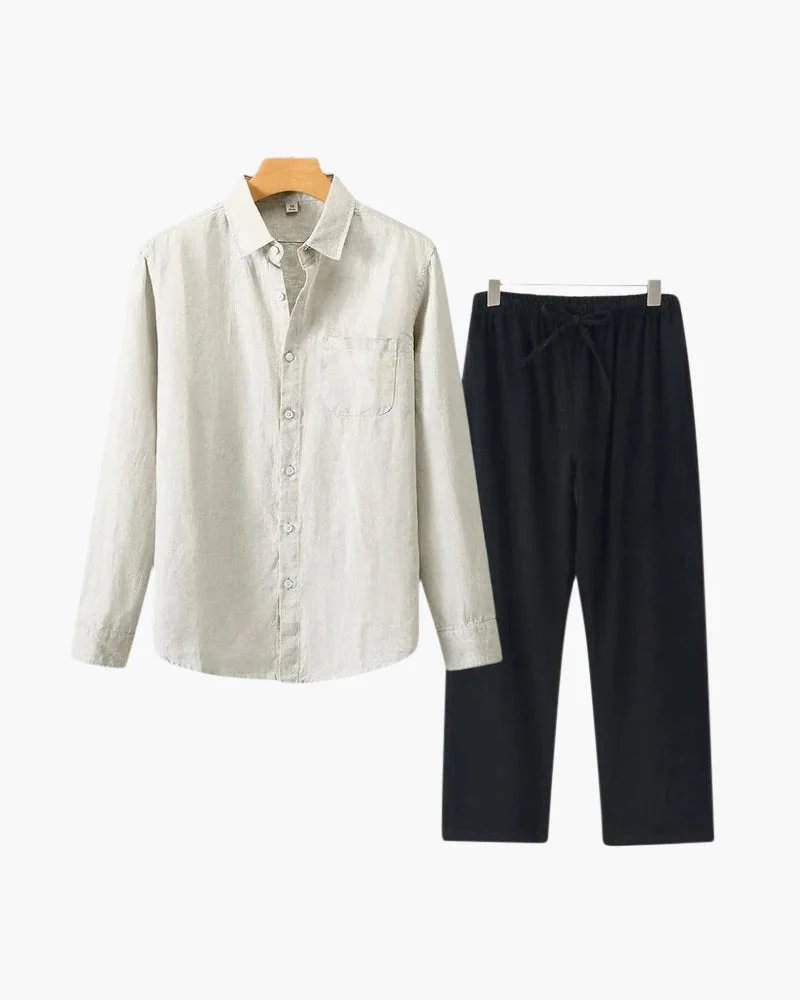 Christopher | Lange Ärmel Hemd & Hose Zweiteiliges Leinen-Set Herren-Sommer-Outfit - Image 12