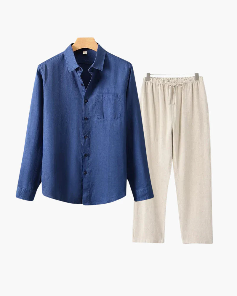 Christopher | Lange Ärmel Hemd & Hose Zweiteiliges Leinen-Set Herren-Sommer-Outfit - Image 13