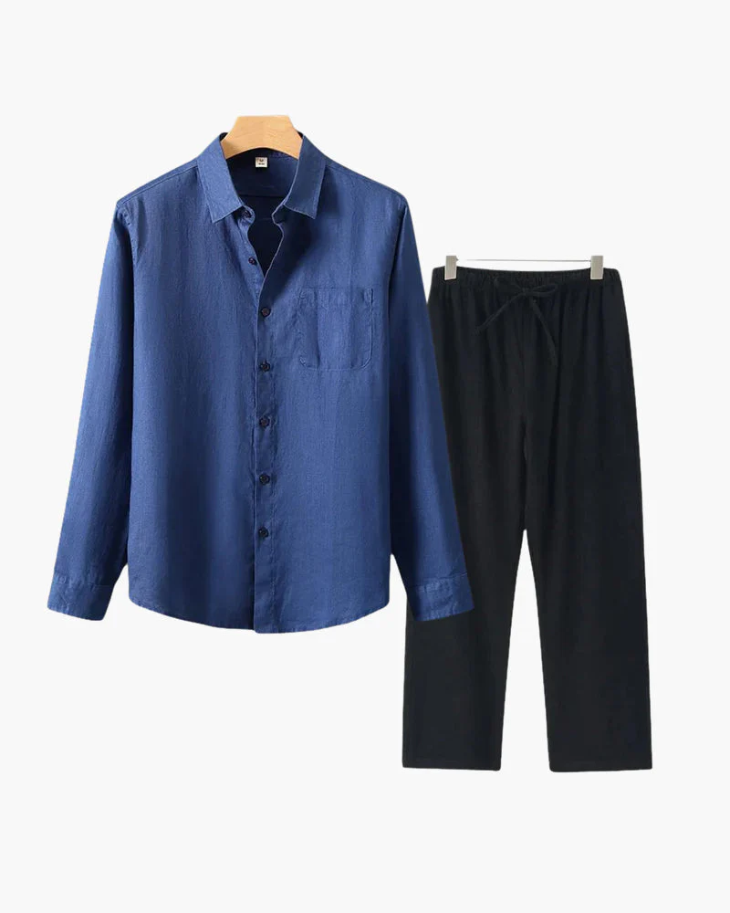 Christopher | Lange Ärmel Hemd & Hose Zweiteiliges Leinen-Set Herren-Sommer-Outfit - Image 14