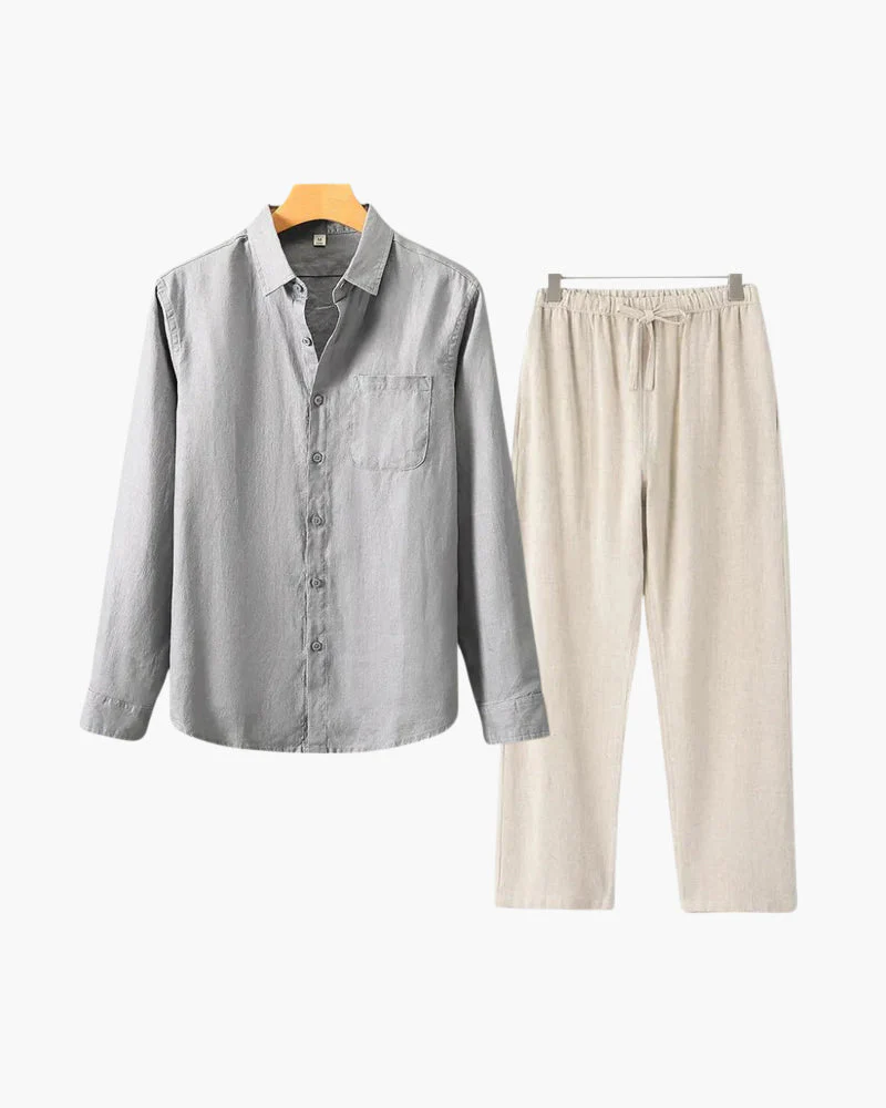 Christopher | Lange Ärmel Hemd & Hose Zweiteiliges Leinen-Set Herren-Sommer-Outfit - Image 17