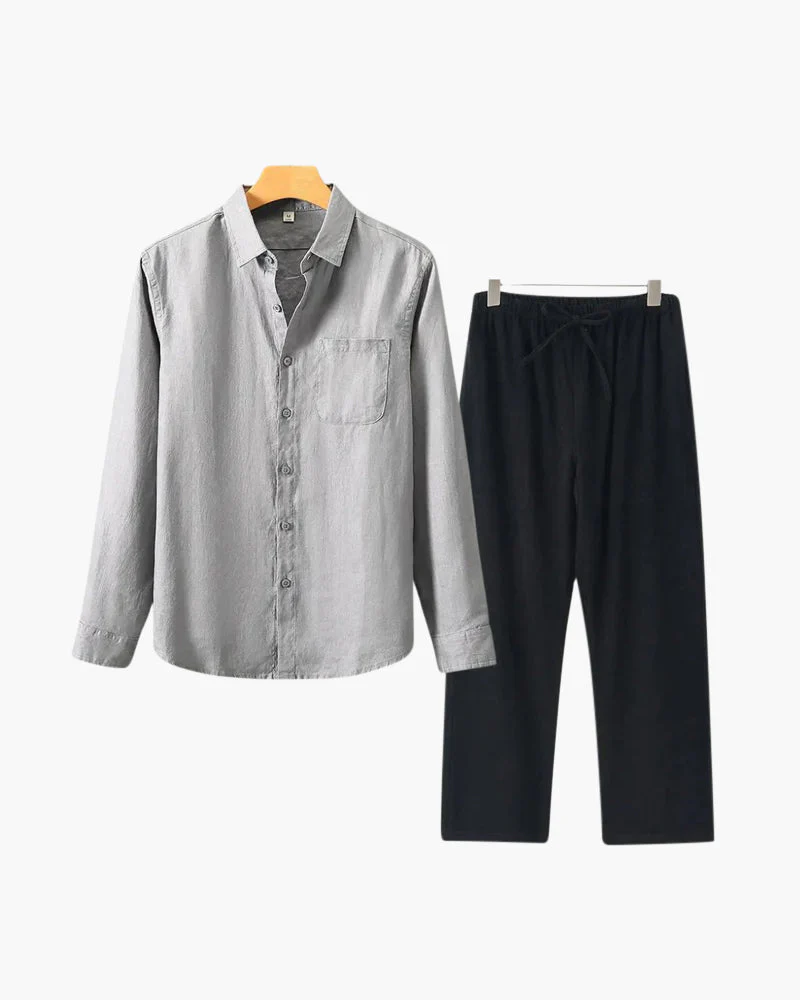 Christopher | Lange Ärmel Hemd & Hose Zweiteiliges Leinen-Set Herren-Sommer-Outfit - Image 18
