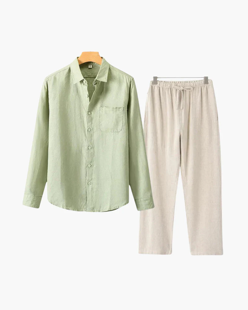 Christopher | Lange Ärmel Hemd & Hose Zweiteiliges Leinen-Set Herren-Sommer-Outfit - Image 19