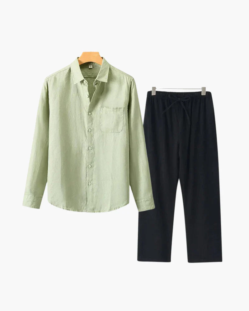Christopher | Lange Ärmel Hemd & Hose Zweiteiliges Leinen-Set Herren-Sommer-Outfit - Image 20