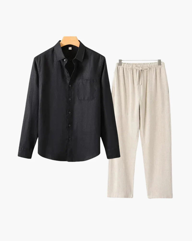 Christopher | Lange Ärmel Hemd & Hose Zweiteiliges Leinen-Set Herren-Sommer-Outfit - Image 21