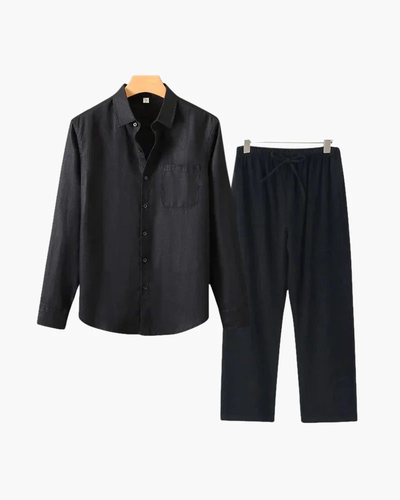 Christopher | Lange Ärmel Hemd & Hose Zweiteiliges Leinen-Set Herren-Sommer-Outfit - Image 22