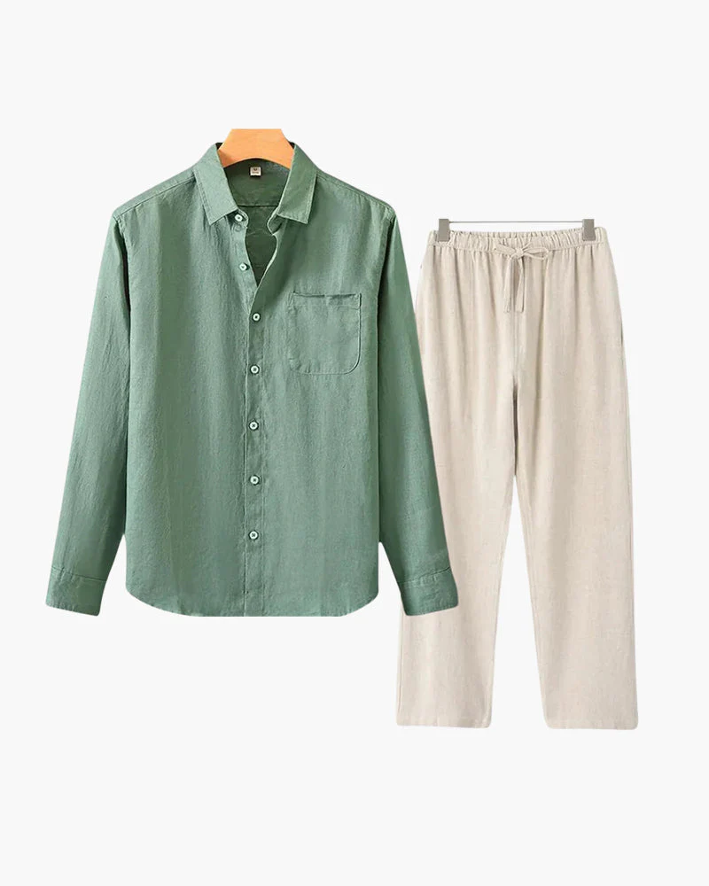 Christopher | Lange Ärmel Hemd & Hose Zweiteiliges Leinen-Set Herren-Sommer-Outfit - Image 9
