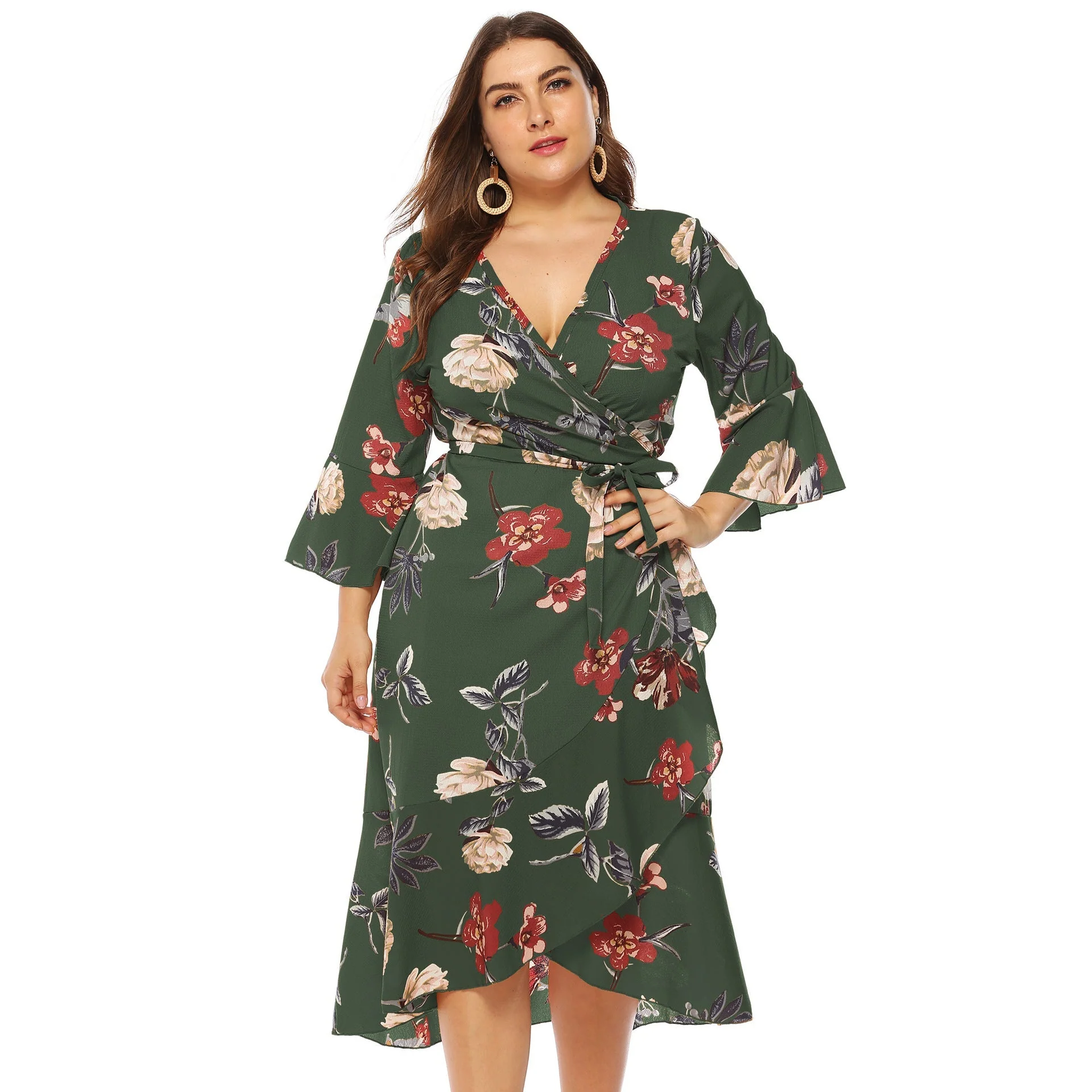 Christos- Damen Wickelkleid mit floralem Muster und V-Ausschnitt - Image 5