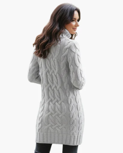 Clara – Cable Knit Turtleneck Sweater Dress Womenswear - Image 2